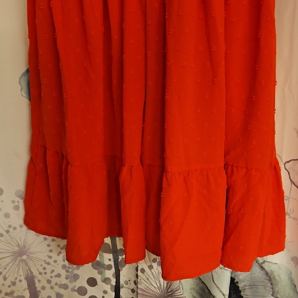 Chic Red Ruffle Sleeve Dress - Picture 2 of 8
